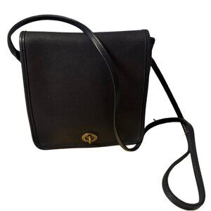 Vtg Coach Compact Pouch Bag Black Leather Brass Hardware, Classic Turnlock
